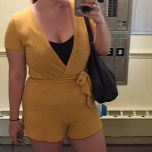 Mustard yellow soft romper with deep v neck